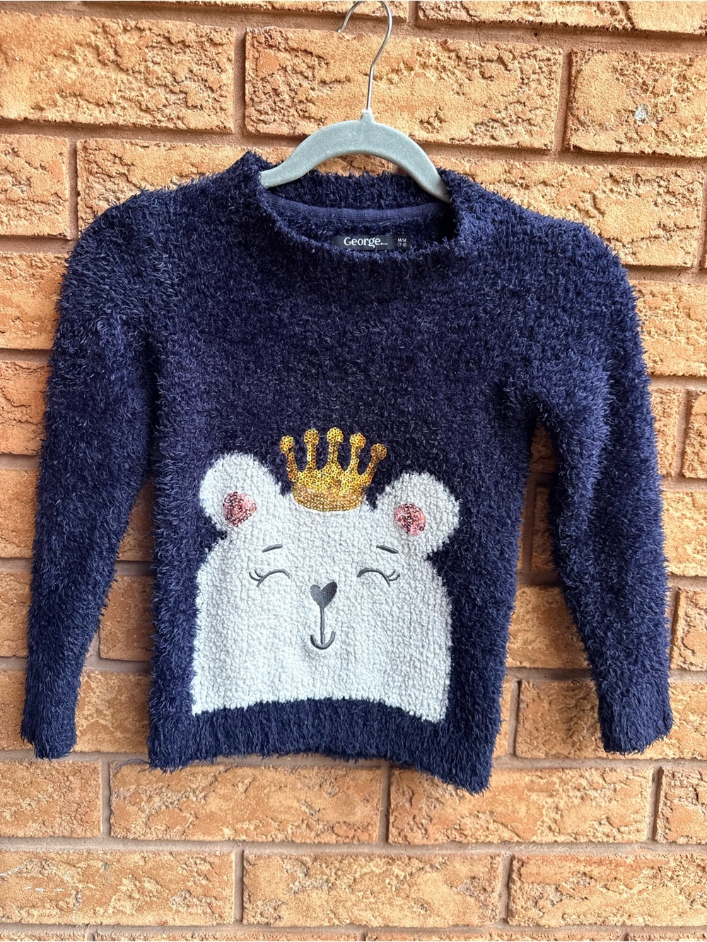 10/$25 • George Navy Eyelash Knit Sweater with Crowned Polar Bear